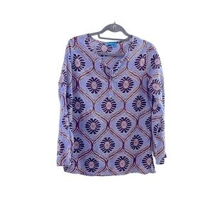 Fresh Produce lavender & brown 100% cotton batik print top made in USA